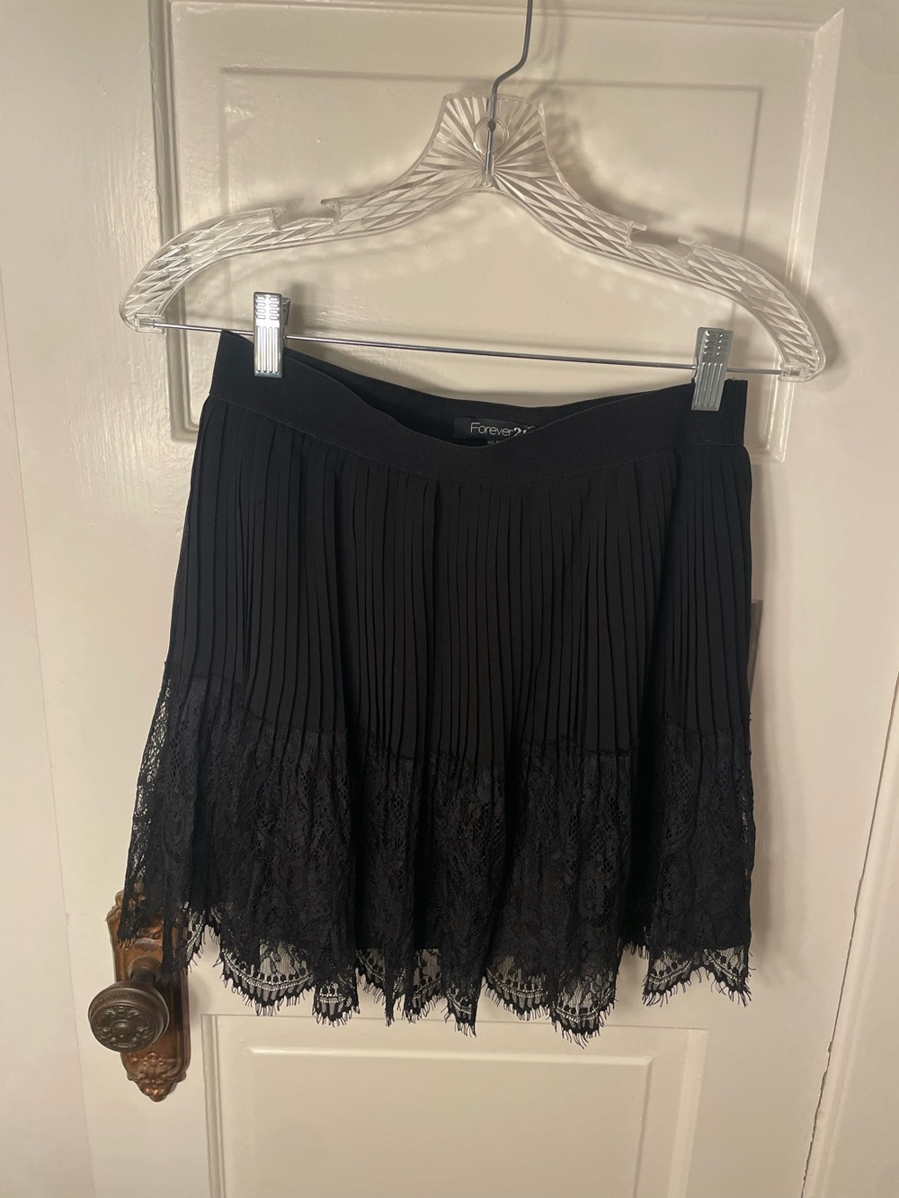 Forever 21 Black Pleated Mini Skirt with Lace Trim